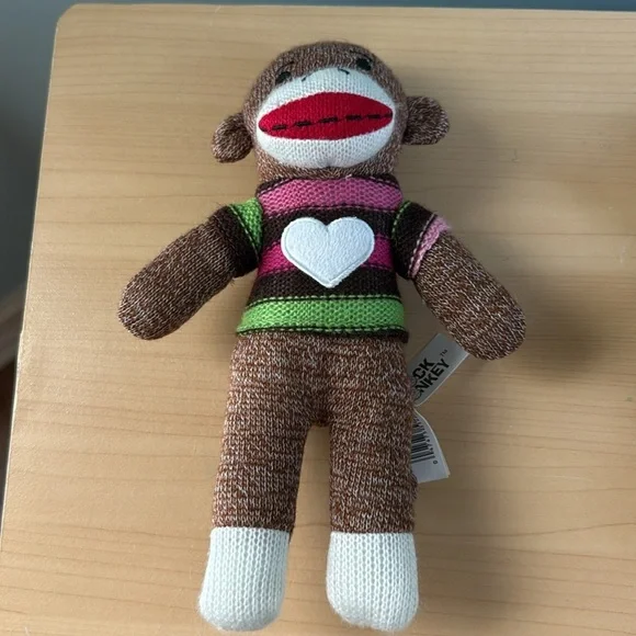 Dan Dee Dandee Sock Monkey Heart Valentines Plush Stuffed Toy Set brown grey 9" - Picture 4 of 6
